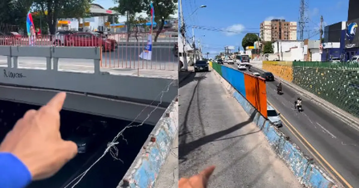 Grade quebrada em viaduto preocupa motoristas e motociclistas em Maceió
